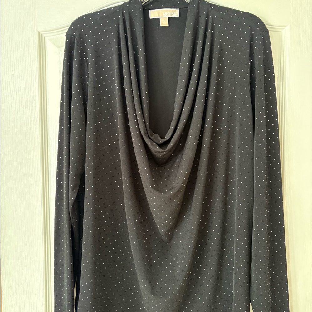 MICHAEL Michael Kors Ladies Black Dotted Cowl Neck Top